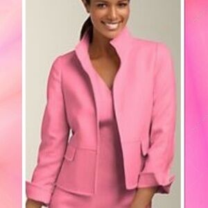 Talbots The Jackie Fit Open Front 3/4 Sleeve Blazer Jacket Pink